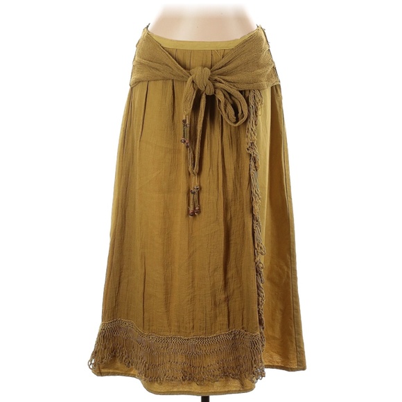 (11) Vtg 90s ultra boho mustard yellow midi skirt with wrap detailing - Picture 1 of 3